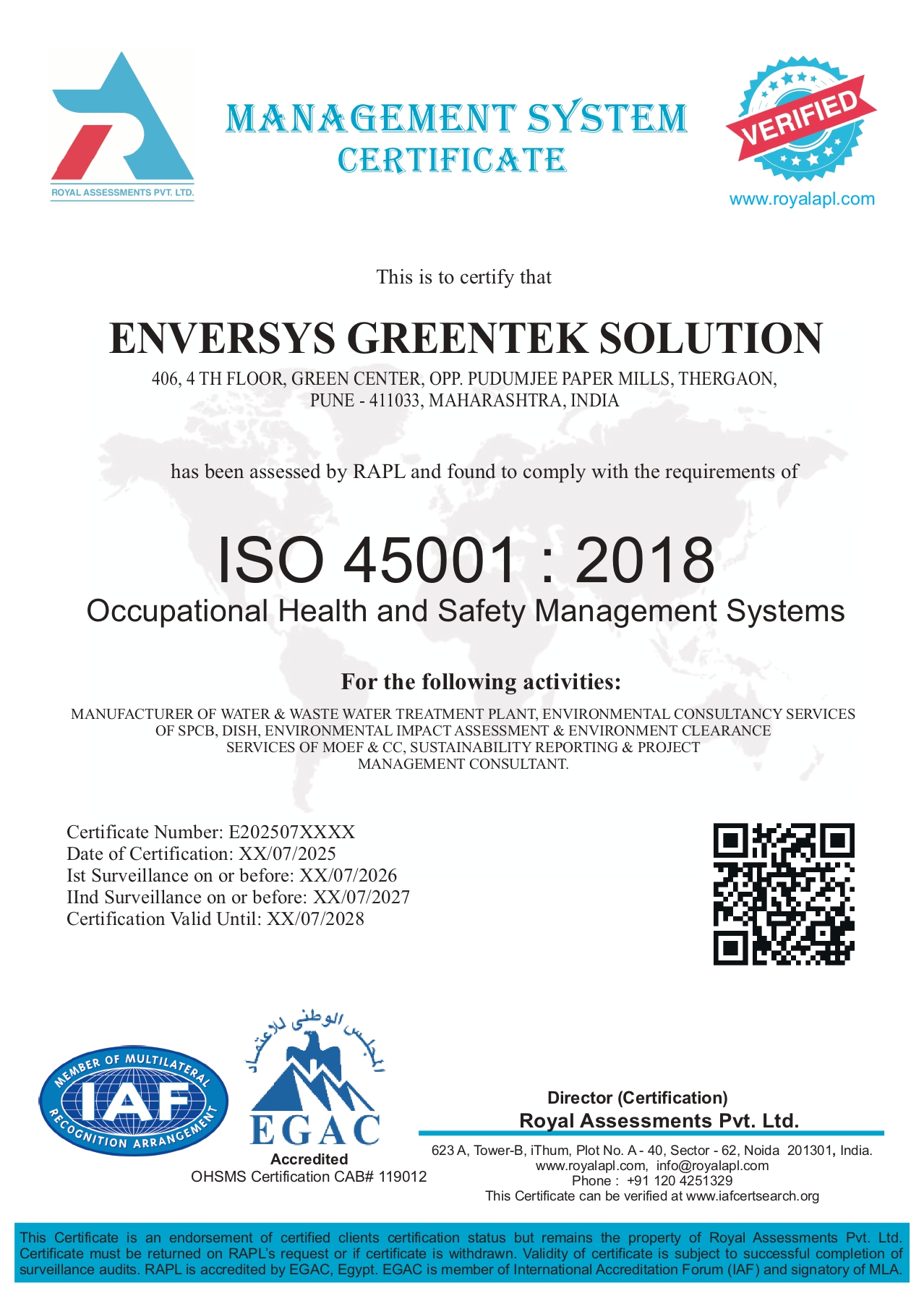 ISO 45001:2018 Certificate